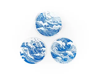 Set 6 Sottobicchieri “Onda” – Stile Hokusai con Portasottobicchieri